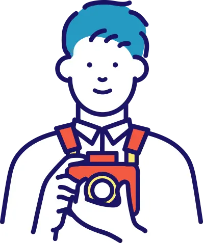 カメラを抱えたカメラマンのイラスト